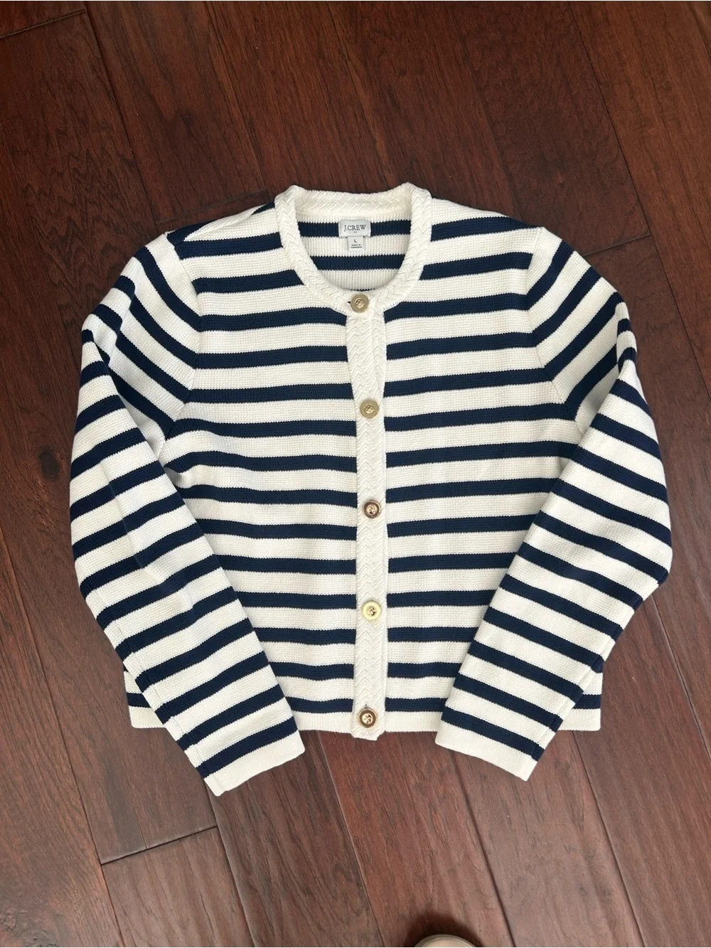 J. Crew Navy and White Striped Button-Front Cardigan